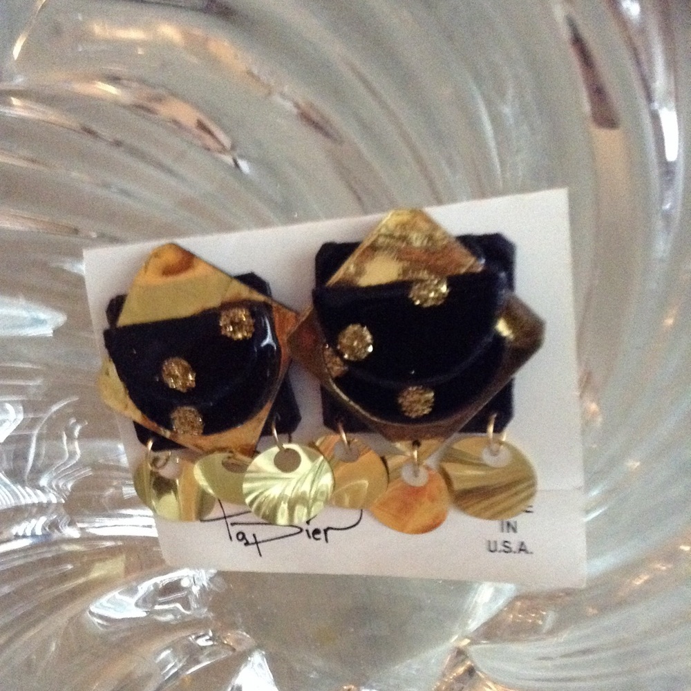 POLKA DOTS gold Blk handmade earrings